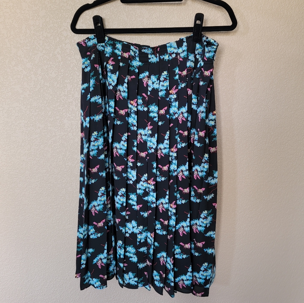 NWT J. Crew Pleated Skirt in Botanical Bees-Print, Size 14